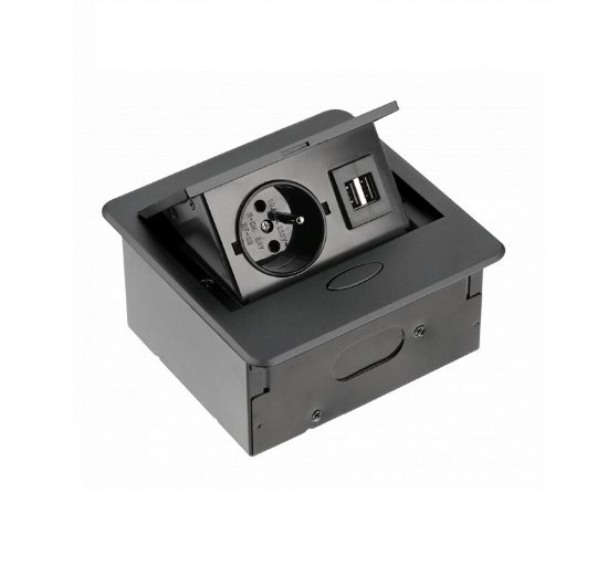 Obrazek Przedłużacz biurkowy AVARO 1xgniazdo 2xUSB czarny